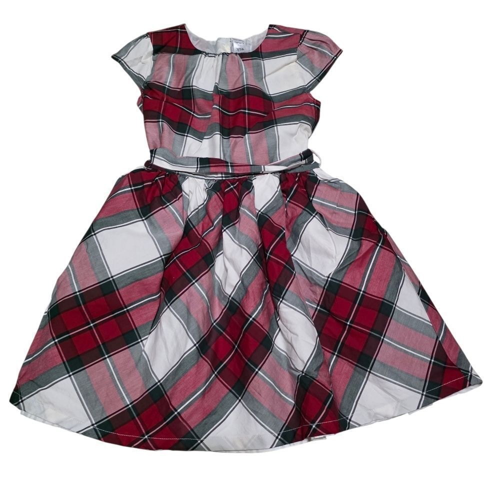 Carters Plaid Red and White Kids Christmas Dress 7/7A